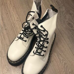 Dr. Martens White Combat Boots with Black Laces